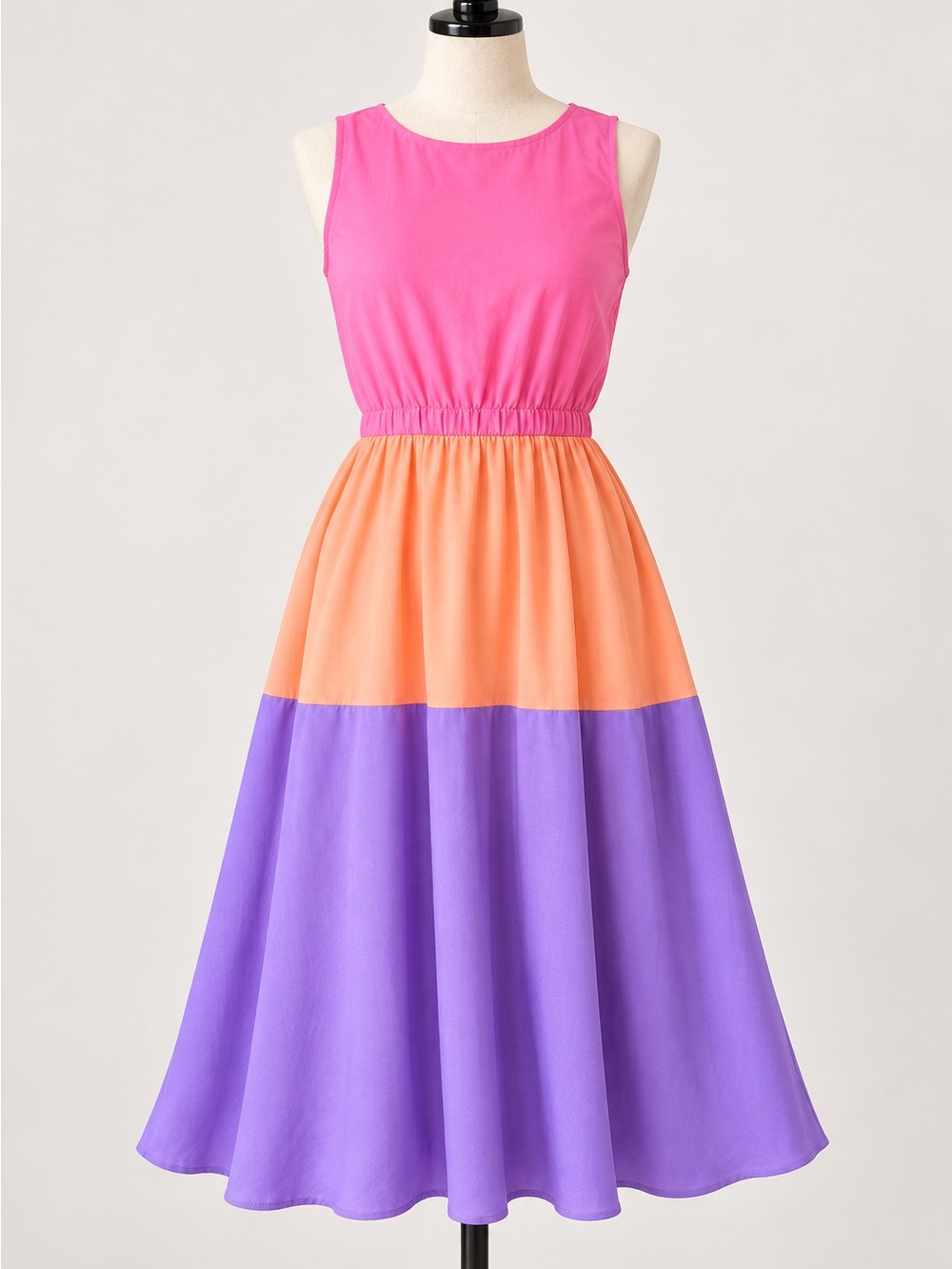 Colorblock Pink Peach Purple Midi Dress Small Isaac Mizrahi